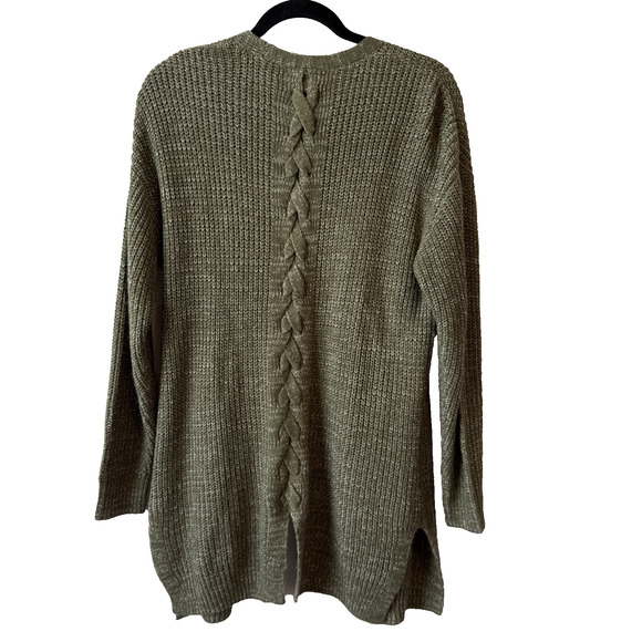 Love Ellie Women's M Boho Lace Up Back Open Front Knit Cardigan Comfy Fall Olive - Picture 2 of 9